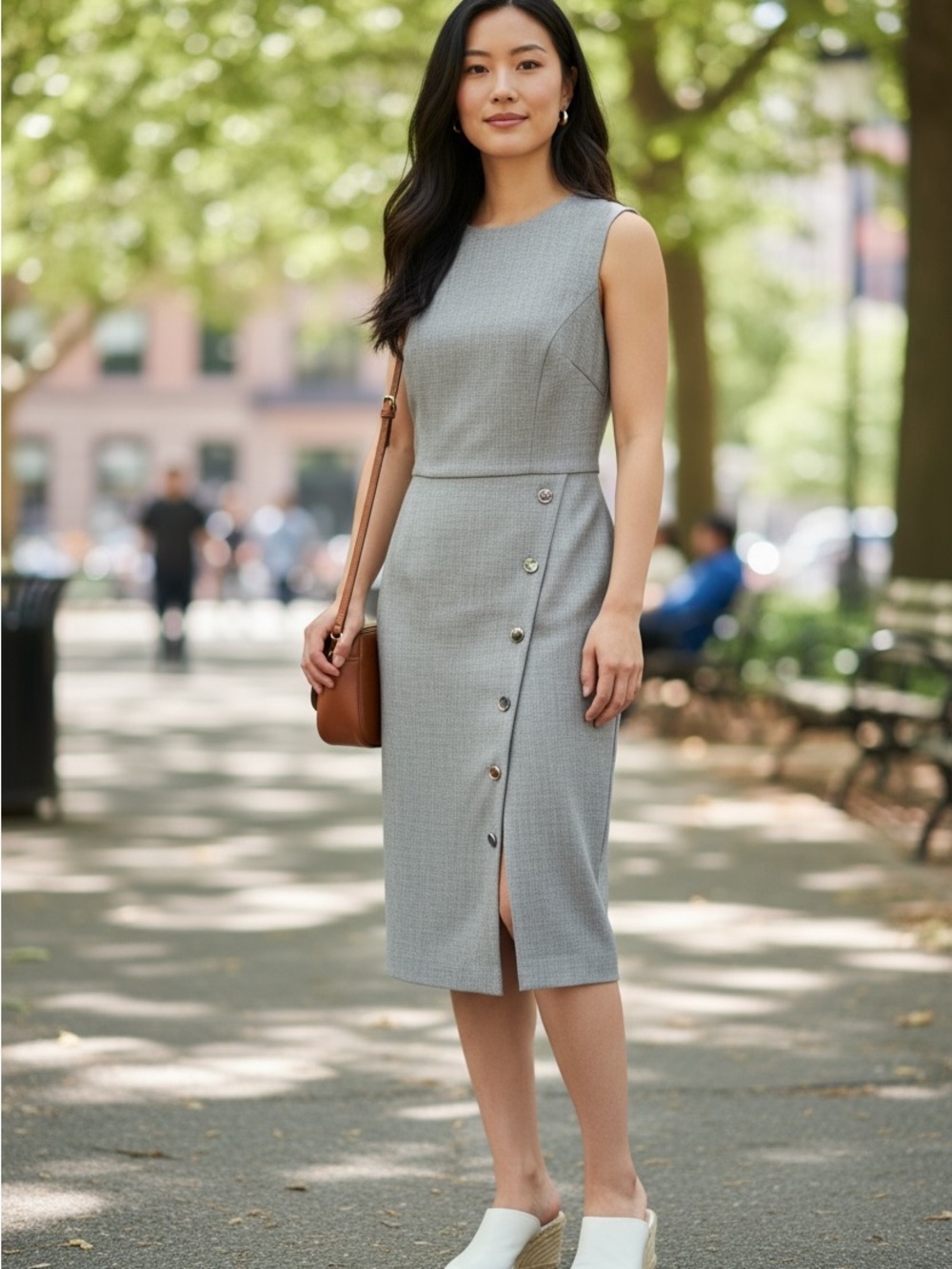 Kasper Womens 14 Beige Taupe Sheath Dress Side Button Sleeveless NWT